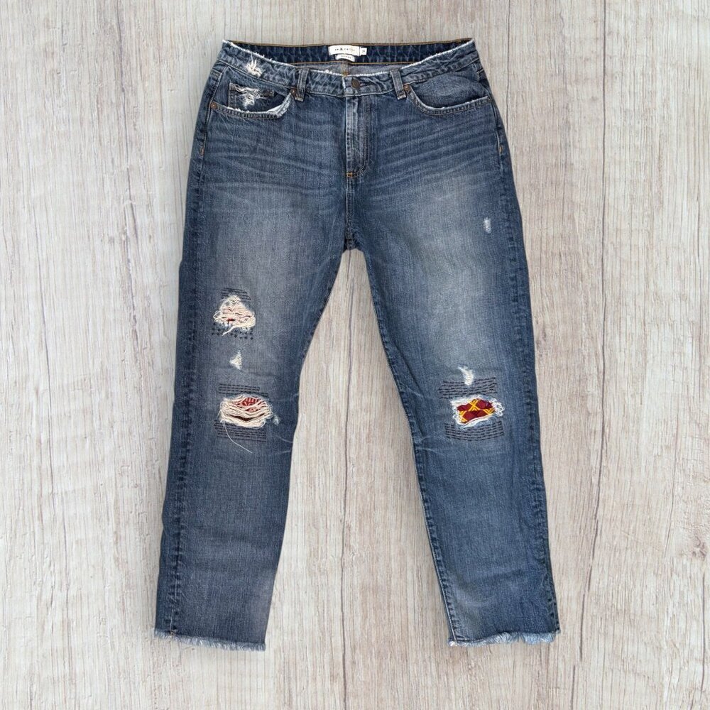 MM Vintage Boyfriend Distressed Patchwork Frayed Hem Denim Jeans Womens 29 / 8